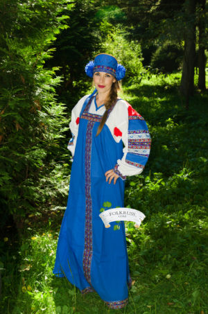 woman russian blue dress